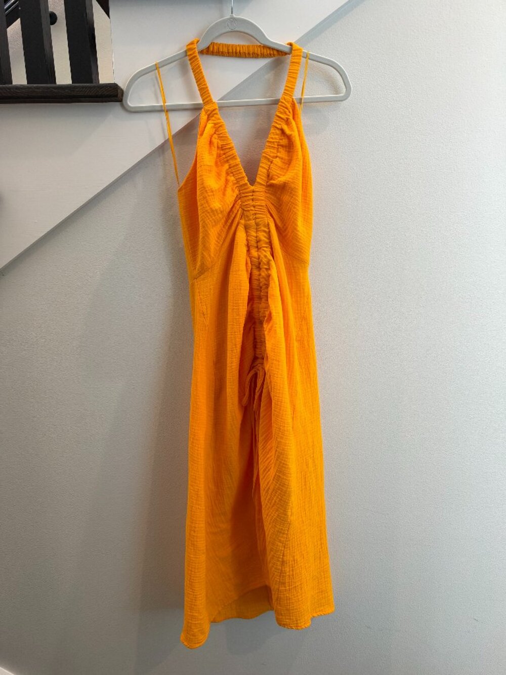 LUSH Orange cotton Gauze Ruched Halter Midi Dress Large (L)